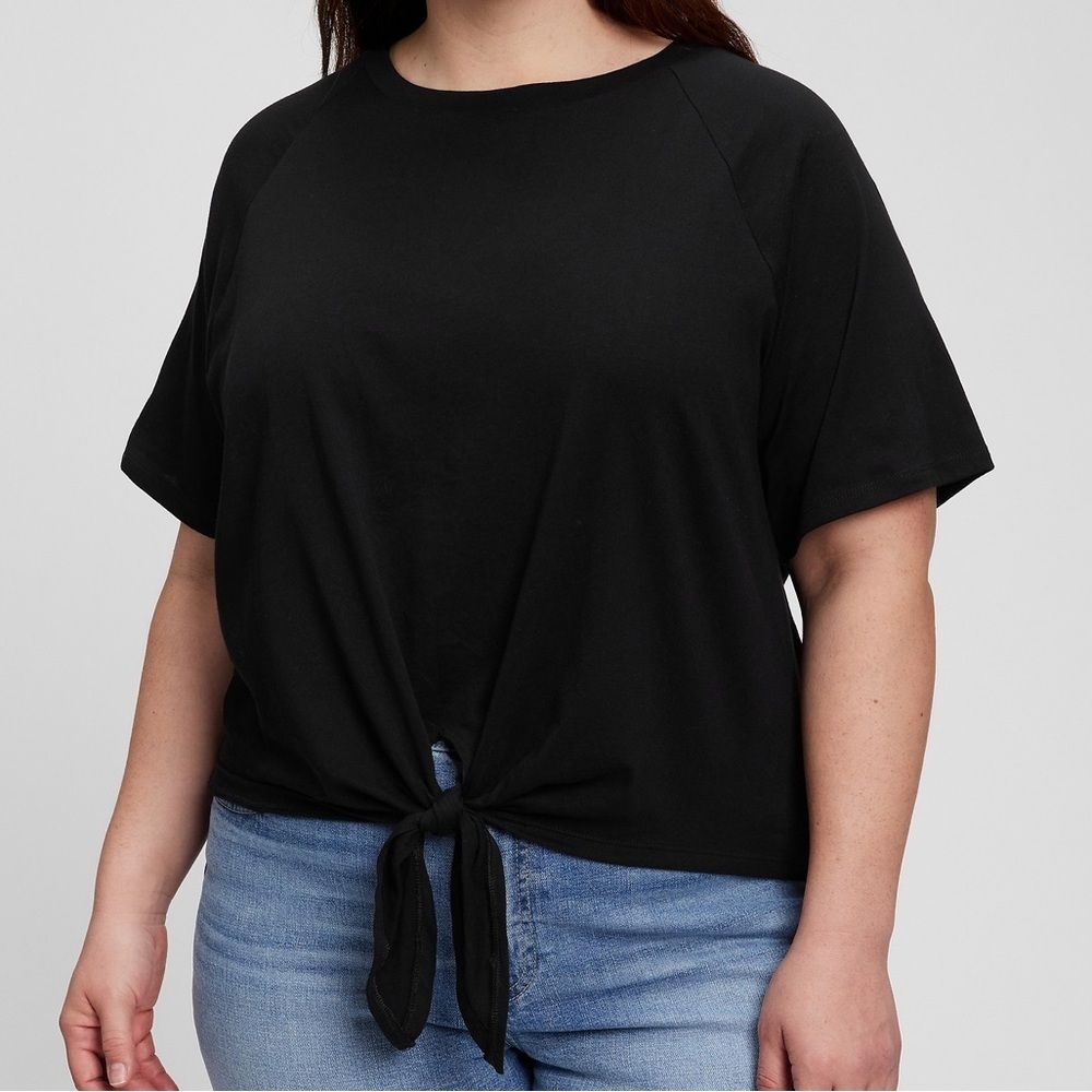 Gap Women XXS Black Short Sleeve Organic Cotton Vintage Tie-Front T-Shirt NWT